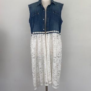 Custom upcycled chambray “cardigan” Size M